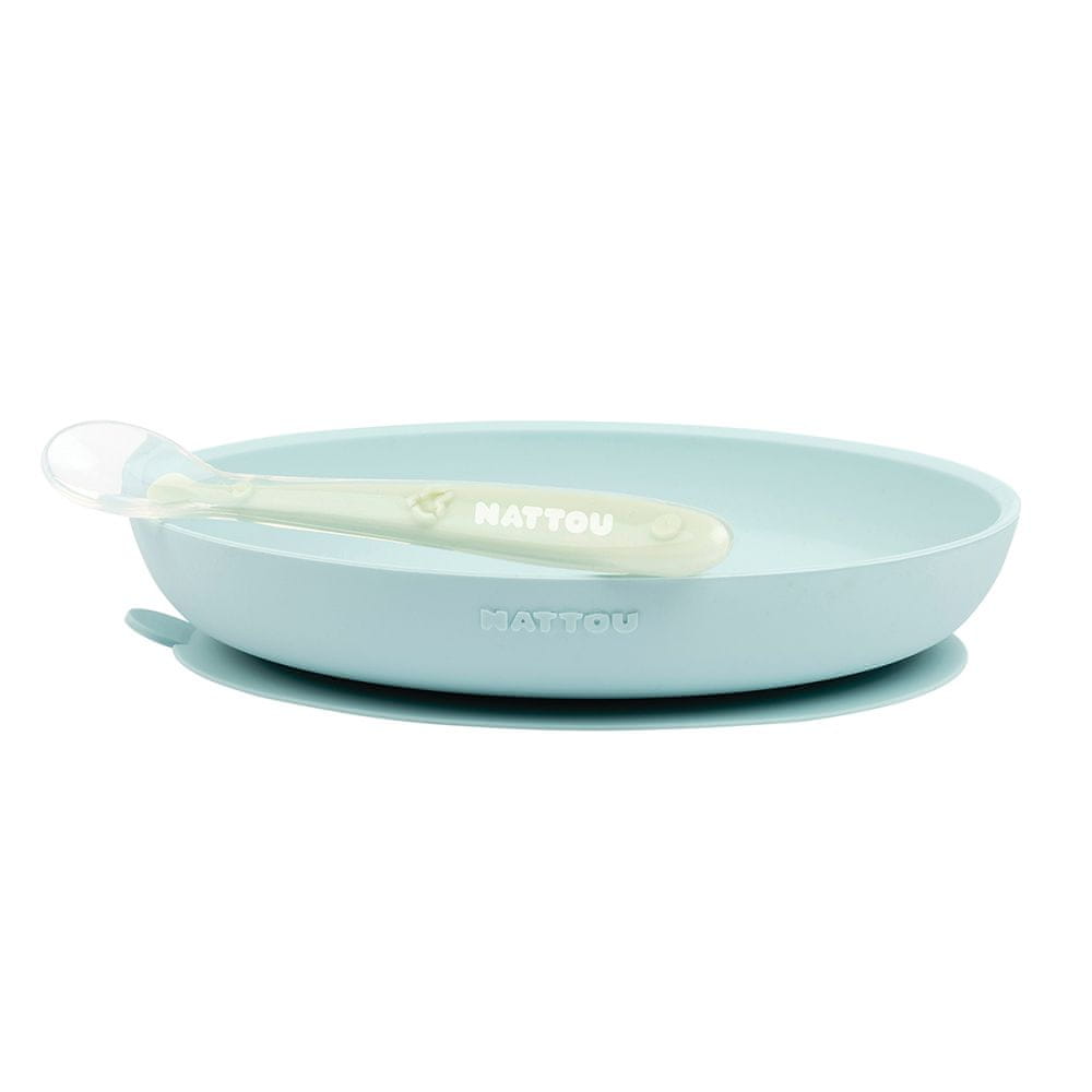 Nattou Set jedálenský silikónový 2 ks tanier a lyžička mint bez BPA
